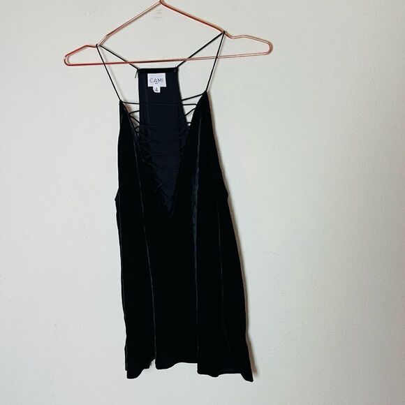 NWOT Revolve Cami NYC Black Velvet Criss Cross Top Small - Picture 3 of 8